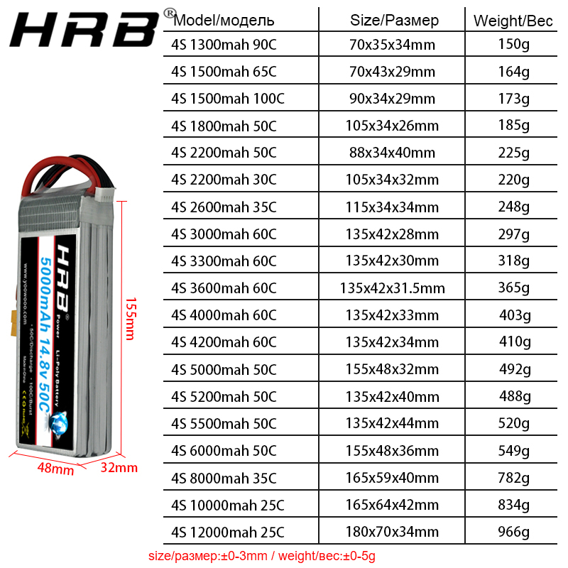 4S Lipo Battery 14.8V 6000Mah - HRB Lithium Battery 4S 14.8V 5000mAh